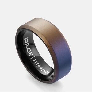 RIDGE UNISEX BURNT TITANIUM 8MM BEVELED RING SET SIZE 7 NIB